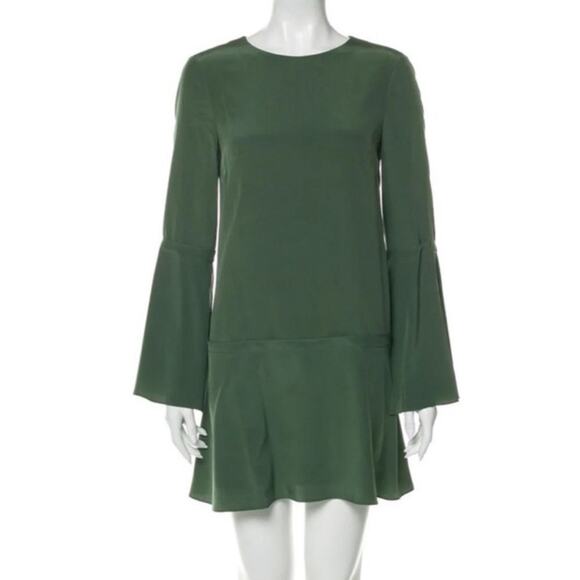 TIBI 100% SILK GREEN MINI BELL SLEEVE‎ DRESS SIZE 0 - Picture 1 of 9